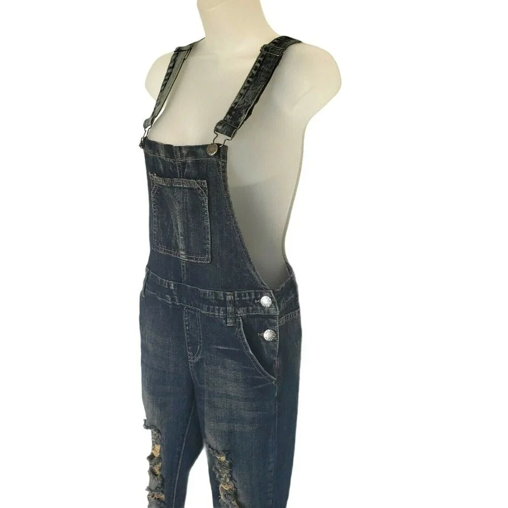 VIP Jeans Distressed Dark Wash Denim‎ Bib Overalls